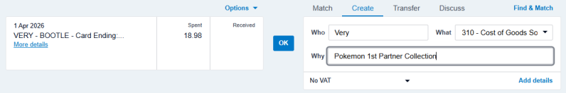 Xero accounting dashboard showing categorised transactions for a competition business
